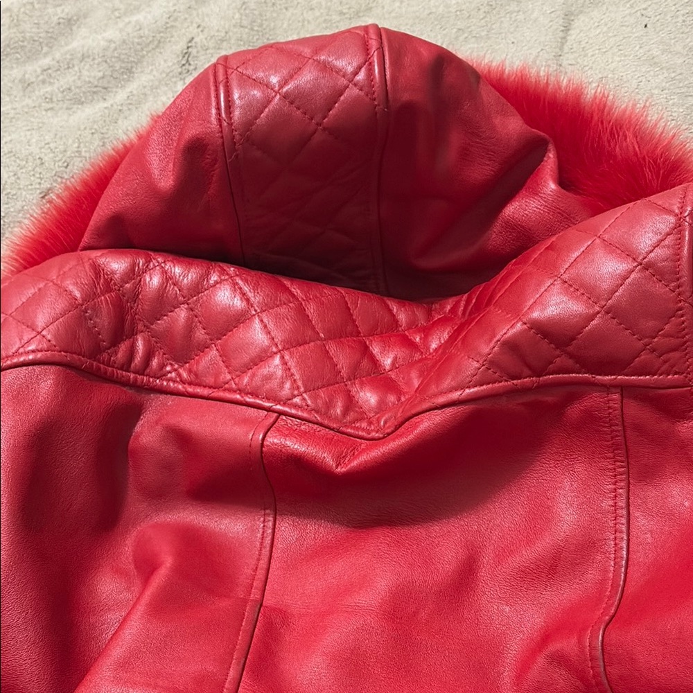 Red Leather Bomber Jacket